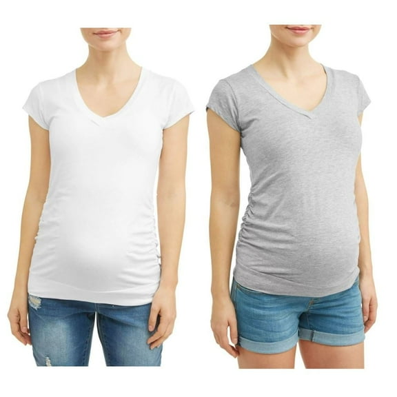 Times Two Maternity V-neck Ruched Sides Knit Top - 2 Pack