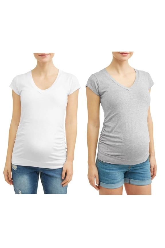 Maternity V-neck Ruched Sides Knit Top - 2 Pack