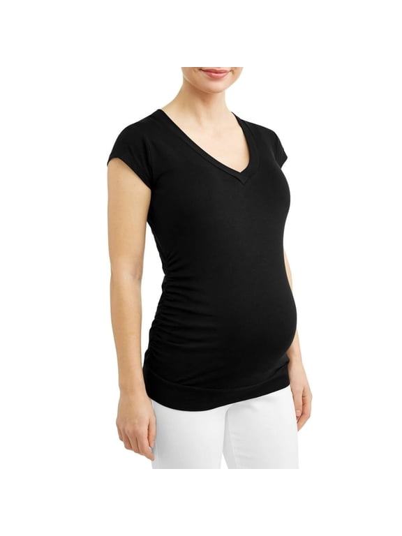 Maternity V-neck Ruched Sides Knit Top