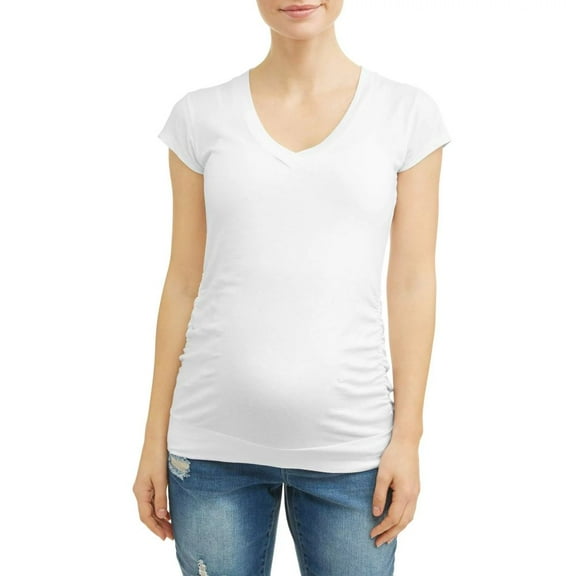 Times Two Maternity V-neck Ruched Sides Knit Top