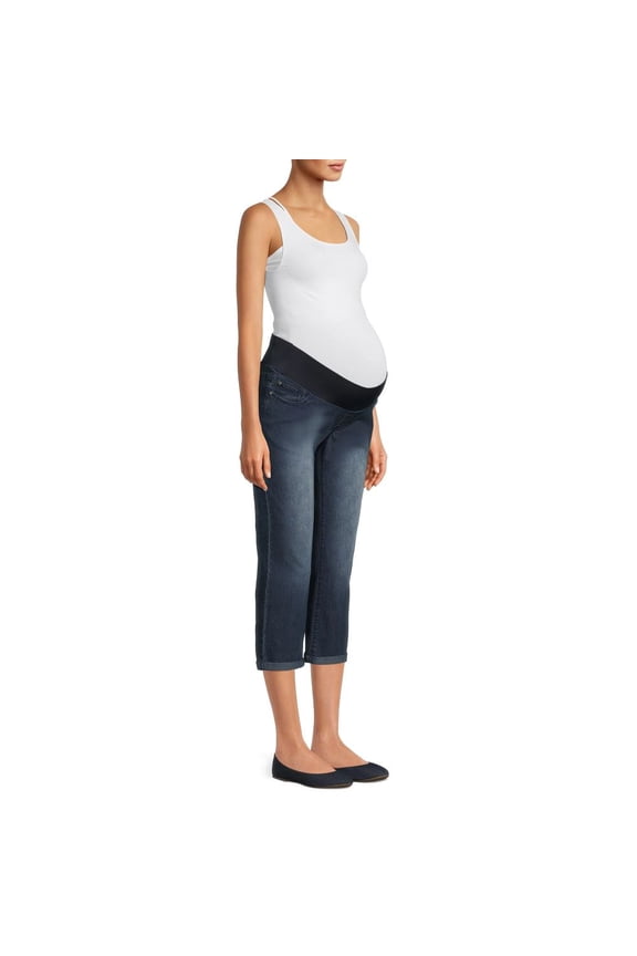 Maternity Women's Denim Capri Pants with Underbelly Panel and Roll Cuff (Women's & Women's Plus)