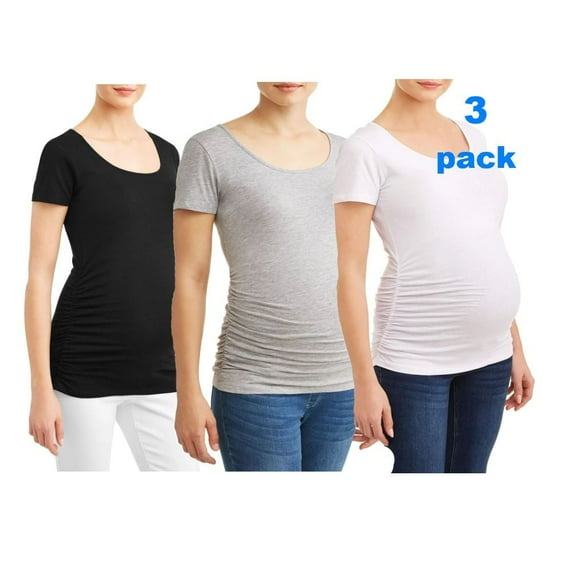 Times Two Ruched Sides Maternity T-shirt Black Hgrey White 3 Pack