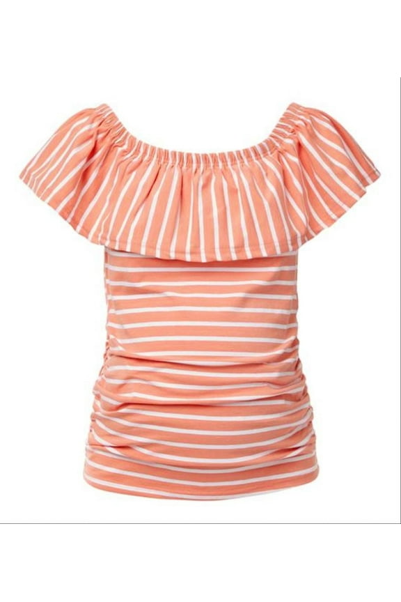 Boat Neck Short Sleeve Knit Maternity Blouse