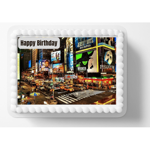 Times square Musicals Image Edible Cake Topper Birthday Cake Decoration Edible Photo Paper For 1/4 to 1/2 sheet Cake 10" by 8" rectangle
