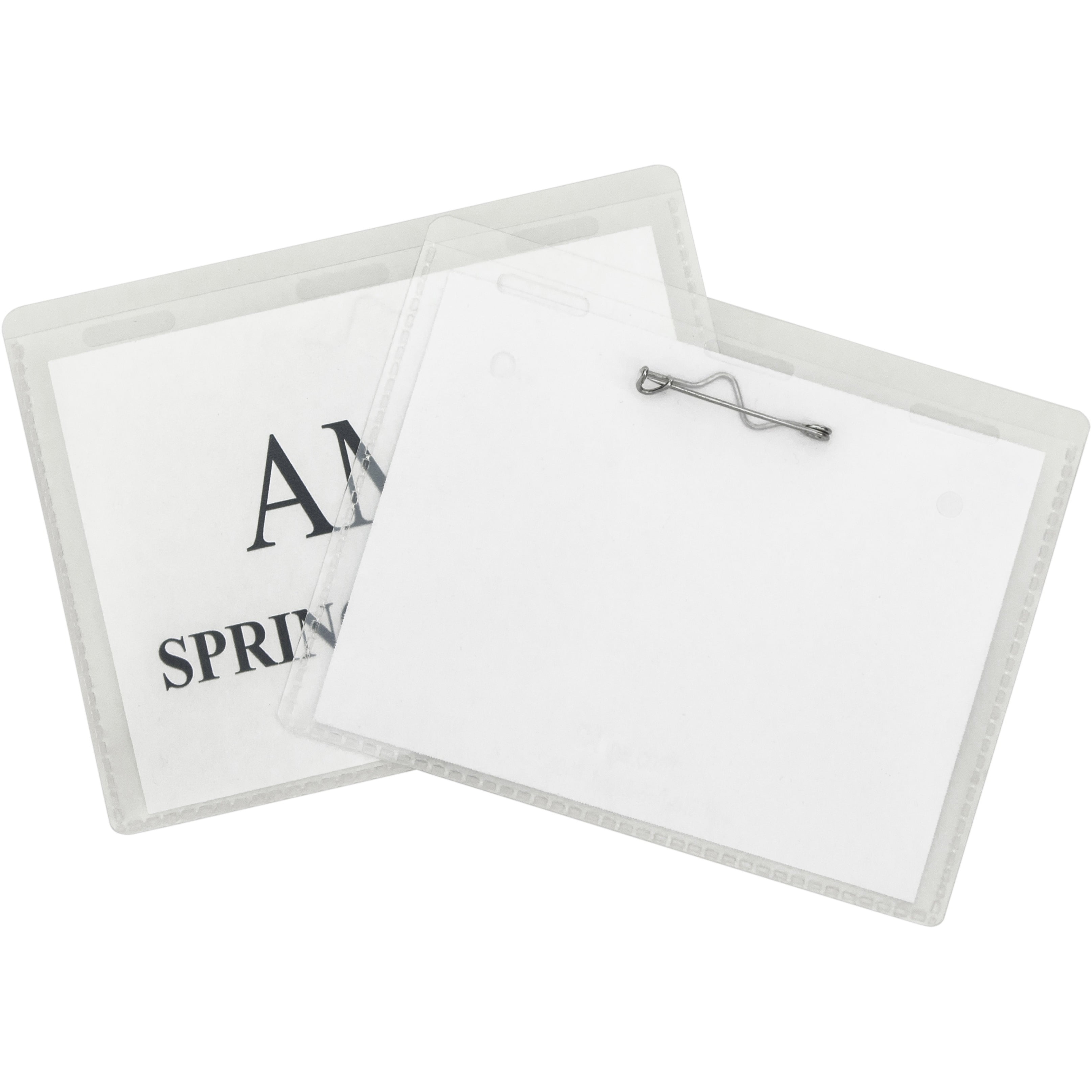 Times up Pin Name Badge Kit with Laser Inkjet Printable Insert, 4" x 3", Plastic, Clear, Pack of 100