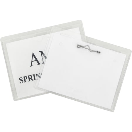 Times up Pin Name Badge Kit with Laser Inkjet Printable Insert, 4" x 3", Plastic, Clear, Pack of 100