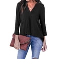 thumbnail image 1 of Timeson 3/4 Sleeve Henley V Neck strectchable Tunic Blouse, Black, 1 of 7