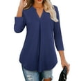 thumbnail image 1 of Timeson 3/4 Sleeve Henley V Neck strectchable Tunic Blouse, Blue, 1 of 9