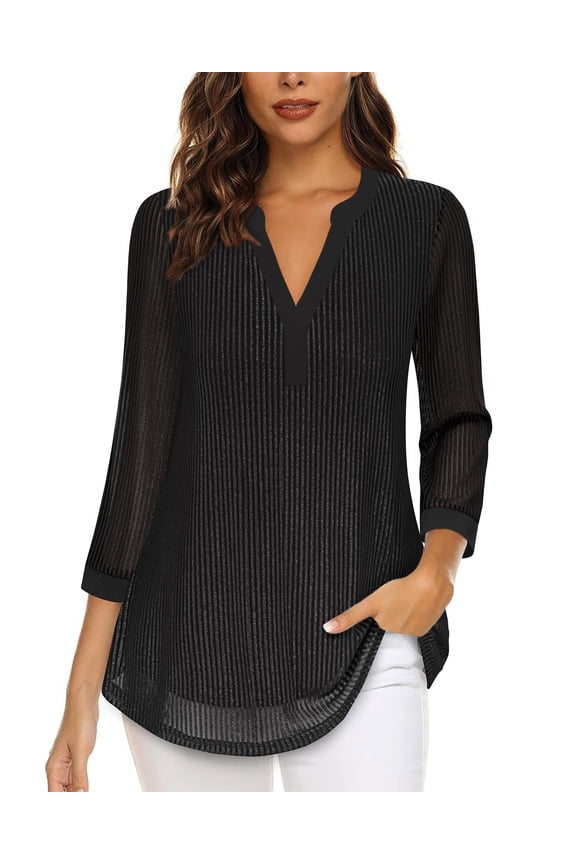 Black Tunic Top for Women Loose Fit Business Attire Plus Size Black 2XL