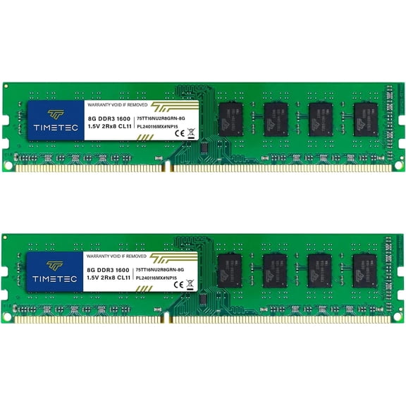 Timetec 16GB KIT(2x8GB) DDR3 1600MHz (DDR3-1600) PC3-12800 (PC3-12800U) Non-ECC Unbuffered 1.5V CL11 2Rx8 Dual Rank 240 Pin UDIMM Desktop PC Computer Memory RAM(SDRAM) Module Upgrade