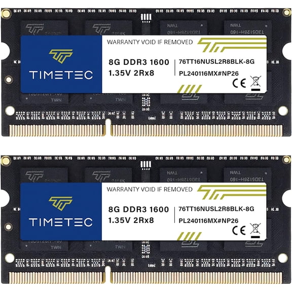 Timetec 16GB KIT(2x8GB) DDR3L / DDR3 1600MHz (DDR3L-1600) PC3L-12800 / PC3-12800 Non-ECC Unbuffered 1.35V/1.5V CL11 2Rx8 204 Pin SODIMM Laptop Notebook PC Computer Memory RAM Module Upgrade Black PCB