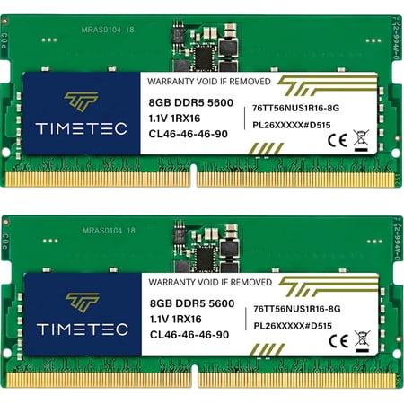 Timetec 16GB KIT(2x8GB) DDR5 5600MHz PC5-44800 Unbuffered Non-ECC 1.1V CL46 1Rx16 Single Rank 262Pin SODIMM Laptop Memory RAM Module Upgrade
