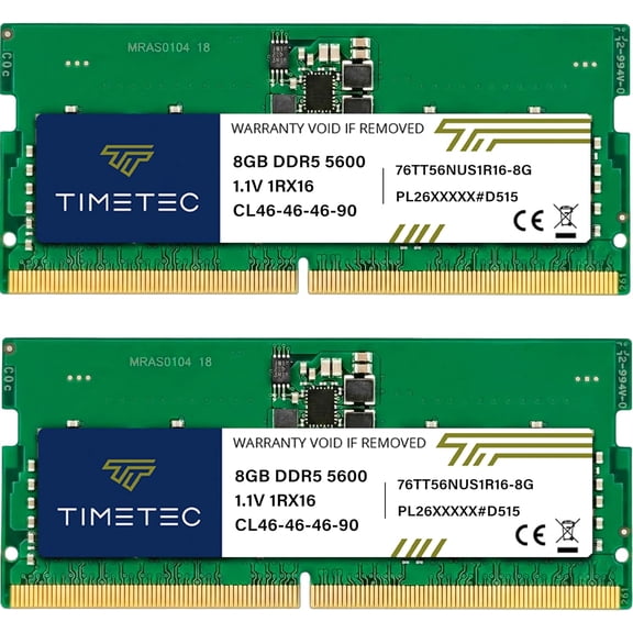 Timetec 16GB KIT(2x8GB) DDR5 5600MHz PC5-44800 Unbuffered Non-ECC 1.1V CL46 1Rx16 Single Rank 262Pin SODIMM Laptop Memory RAM Module Upgrade