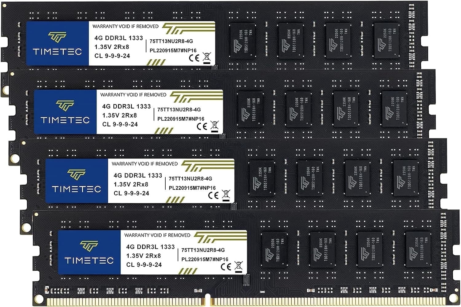 Timtec Timetec 16GB Kit (4x4GB) DDR3 1333MHz PC3-10600 Desktop RAM Memory, 240 ...