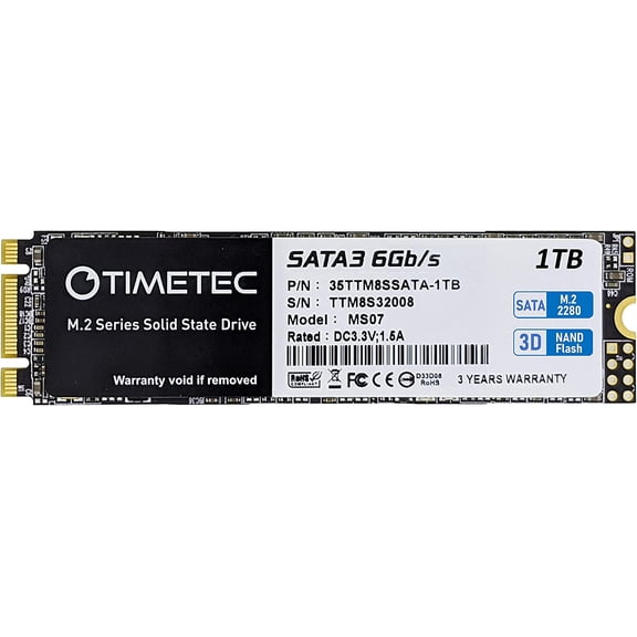 Timetec 1TB SSD 3D NAND TLC SATA III 6Gb/s M.2 2280 NGFF 512TBW Read Speed Up to 530MB/s SLC Cache Performance Boost Internal Solid State Drive for PC Computer Laptop and Desktop (1TB)