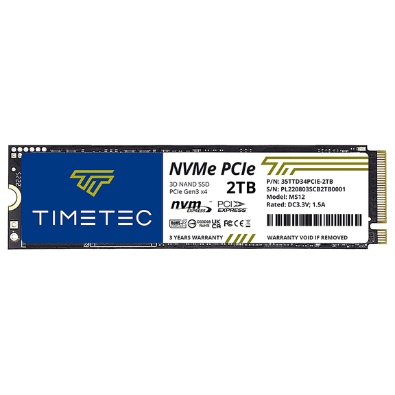 Timetec 2TB with DRAM Cache SSD NVMe PCIe Gen3x4 8Gb/s M.2 2280 3D NAND TLC 1800TBW High Performance Read / Write Speed Up to 3,400 / 3,000 MB/s Internal Solid State Drive for PC Laptop and Desktop