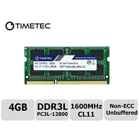 Timetec 4GB DDR3L Laptop RAM Memory, 1600MHz PC3L-12800/PC3-12800, SODIMM 204-Pin, Non-ECC Unbuffered, 1.35V/1.5V CL11, Dual Rank 2Rx8