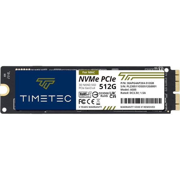 Timetec 512GB NVMe PCIe Gen3x4 SSD for Mac, 3D NAND TLC, Up to 2000MB/s Read Speed, Compatible with MacBook Air, MacBook Pro, iMac, Mac Pro, Mac Mini