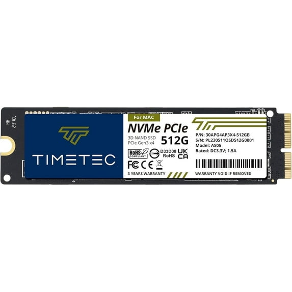 Timetec 512GB NVMe PCIe Gen3x4 SSD for Mac, 3D NAND TLC, Up to 2000MB/s Read Speed, Compatible with MacBook Air, MacBook Pro, iMac, Mac Pro, Mac Mini