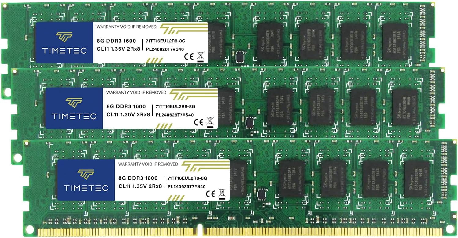 Timetec Hynix IC 24GB Kit(3x8GB) DDR3L 1600MHz PC3-12800 Unbuffered ECC ...