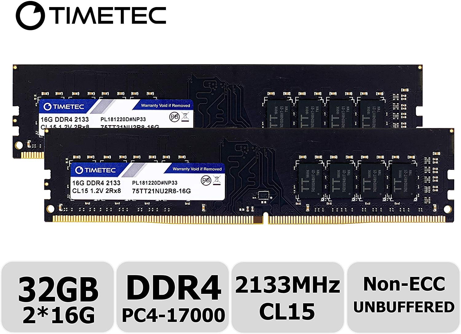 Timetec Hynix IC 32GB KIT 2x16GB DDR4 2133MHz PC4 17000 Non ECC Unbuffered 1.2V CL15 2Rx8 Dual Rank 288 Pin UDIMM Desktop PC Computer Memory Ram
