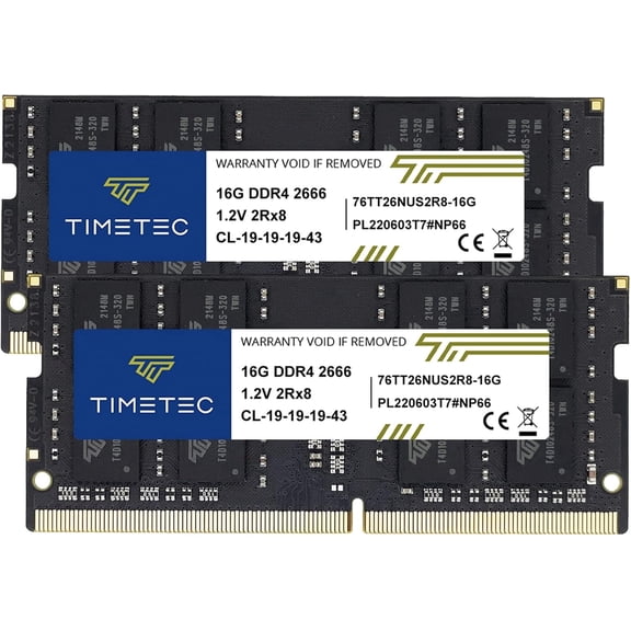 Timetec 32GB KIT (2x16GB) DDR4 2666MHz (PC4-2666V) PC4-21300 SODIMM Laptop RAM  260-Pin 1.2V CL19 Non-ECC Unbuffered Memory Module for Laptop, Notebook, Mini PC, All-in-One