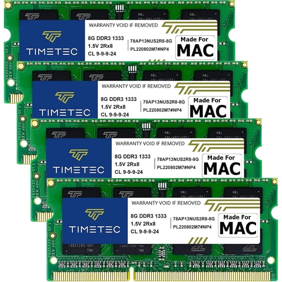 Timetec 32GB KIT(4x8GB) Compatible for MAC DDR3 1333MHz PC3-10600 CL9 SODIMM Memory Module