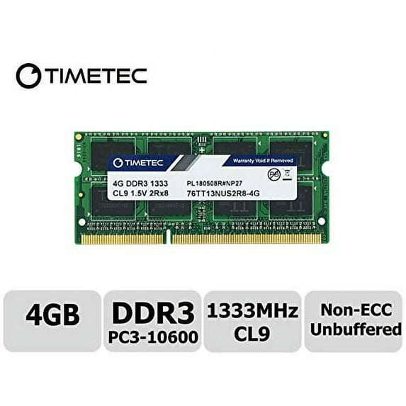 Timetec 4GB DDR3 Laptop RAM Memory, 1333MHz PC3-10600, SODIMM 204-Pin, Non-ECC Unbuffered, 1.5V/1.35V CL9, Dual Rank 2Rx8