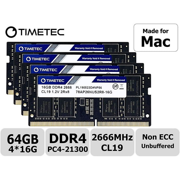 Timetec Hynix IC 64GB KIT(4x16GB) Compatible for Apple 2019 iMac 27-inch w/Retina 5K Display DDR4 2666MHz PC4-21300 2Rx8 CL19 1.2V SODIMM Memory RAM Upgrade (64GB KIT(4x16GB))