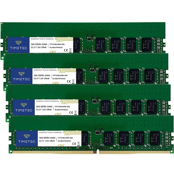Timetec Hynix IC 64GB KIT (4x16GB) DDR4 2400MHz PC4-19200 Unbuffered ECC 1.2V CL17 2Rx8 Dual Rank 288 Pin UDIMM Server Memory RAM Module Upgrade (64GB KIT (4x16GB))
