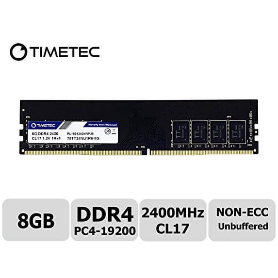 Timetec DDR4 8GB RAM Memory Module, 2400MHz PC4-19200, Non-ECC Unbuffered, 1.2V CL17, Single Rank 1Rx8, 288-Pin UDIMM