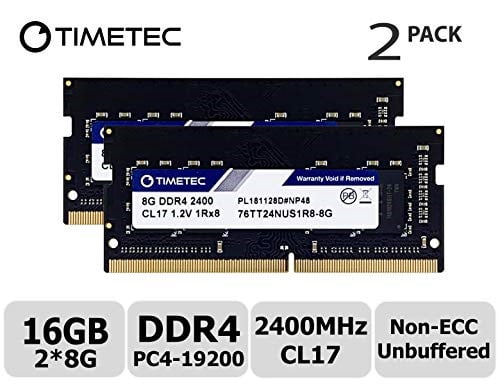 Timetec 16GB Kit (2x8GB) DDR4 Laptop RAM Memory, 2400MHz PC4-19200, SODIMM 260-Pin, Non-ECC Unbuffered, 1.2V CL17, Single Rank 1Rx8