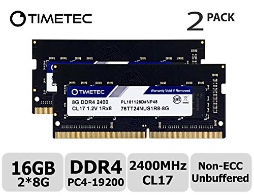 Kit de memoria Timetec 16GB (2x8GB) DDR4 para laptop, 2400MHz PC4-19200, SODIMM 260-Pin, sin ECC sin buffer, 1.2V CL17, rango simple 1Rx8
