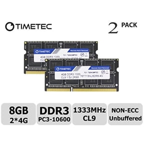 Timetec 8GB Kit (2x4GB) DDR3 Laptop RAM Memory, 1333MHz PC3-10600, SODIMM 204-Pin, Non-ECC Unbuffered, 1.5V/1.35V CL9, Dual Rank 2Rx8
