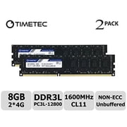 Timetec 8GB Kit 2x4GB DDR3L/DDR3 1600MHz PC3L-12800/PC3-12800 Non-ECC Unbuffered Desktop RAM, 1.35V/1.5V CL11 Dual Rank 2Rx8 240-Pin UDIMM