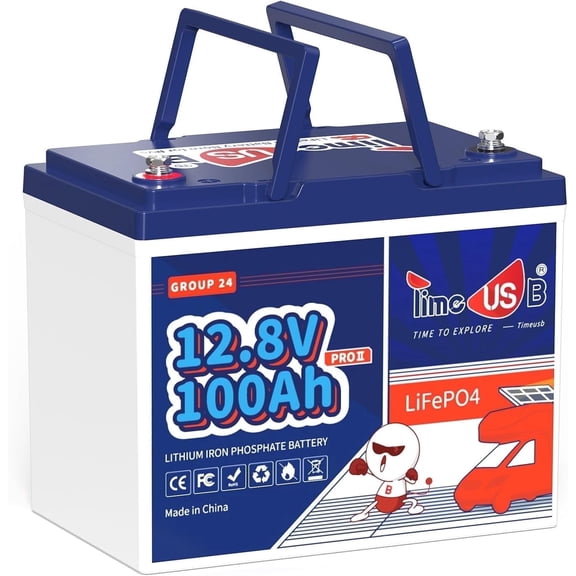 Timeusb 12V 100Ah Group24 Mini LiFePO4 Battery, Drop-in Replacement for Lead Acid Battery, 100a BMS, up to 15000 Cycles, for RVs, Trolling Motor&Solar System