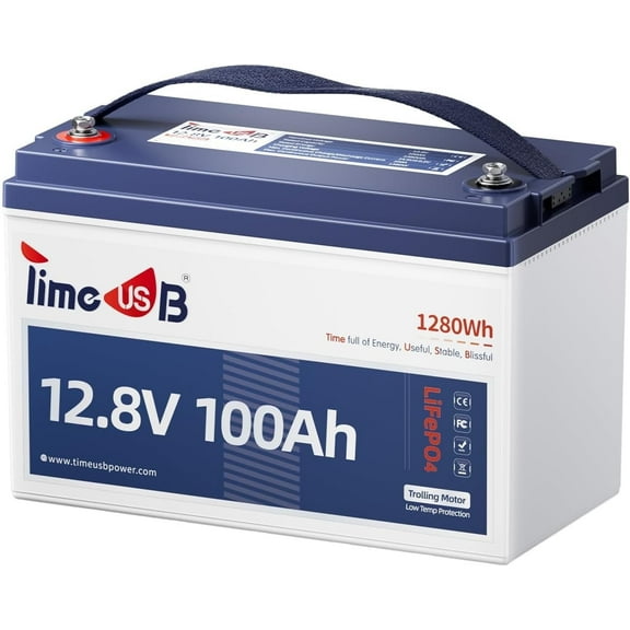 Timeusb 12V 100Ah TM Low-Temp Protection LiFePO4 Battery, Timeusb Group 31 Deep Cycle Battery, Lithium Iron Phosphate Battery for Trolling Motor, RV, Solar, Travel Trailer, Energy Storage- Off Grid