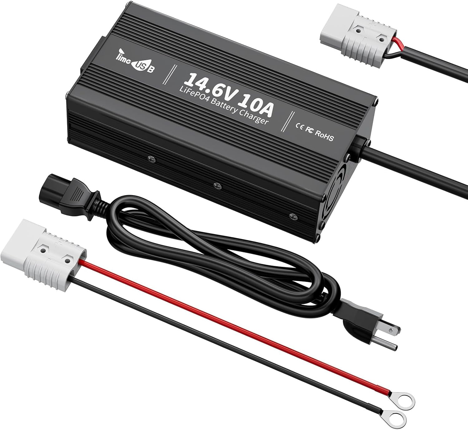 Timeusb 12V 10A LiFePO4 Battery Charger, 14.6V Smart Lithium Battery Charger with Anderson Connector Indicator Special for Lithium LiFePO4 Deep Cycle Rechargeable Batteries of Boat, RV