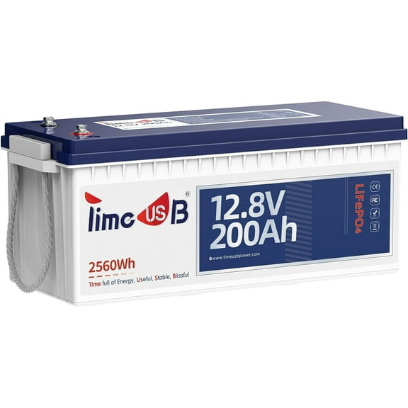 Timeusb 12V 200Ah LiFePO4 Battery, 2560wh deep cycle rechargeable lithium ion batteries with built-in 100a BMS, Ideal for Trolling Motor, RV, Marine, Camping, ect.
