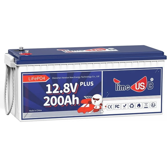 Timeusb 12V 200Ah Plus LiFePO4 Battery, Built-in 200A BMS, Deep Cycle Battery with Max 2560W Output Power, Perfect for Your RVs, Solar System, Off-grid, Travel Trailer, etc