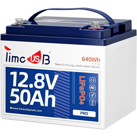 Timeusb 12V 50Ah Pro LiFePO4 Battery, 15000+ Deep Cycles, with Grade a Lithium Battery Cells, Built-in 50A BMS, Perfect for Electric Wheelchair, Trolling Motor, Kayak