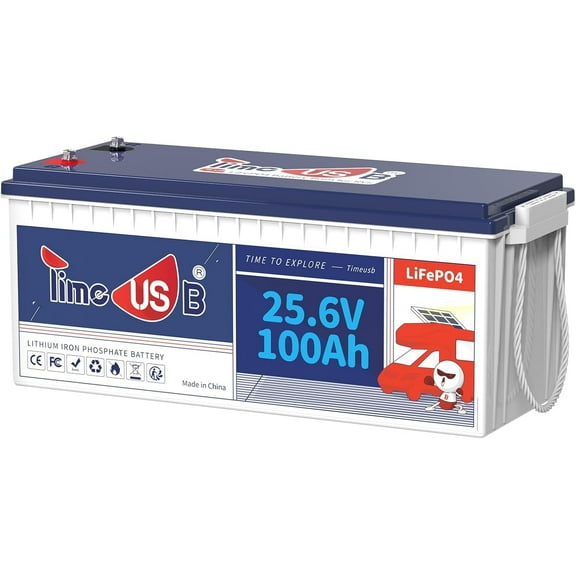 Timeusb 24V 100Ah LiFePO4 Battery, 2.56kWh Lithium Battery, Built-in 100A BMS, 10-Year Lifetime with Grade A LiFePO4 Cells, Perfect for RV, Camper, Home Energy Storage, Van, Off-Grid, etc