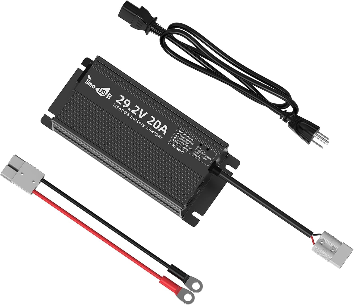 29,2V 20A LiFePO4 Batterieladegerät – 3-stufiges Intelligentes Ladegerät Für 24V (25,6V) Lithium-Akkus – Mit 0V-Aktivierung, Anderson-Stecker & Vollem Schutzsystem
