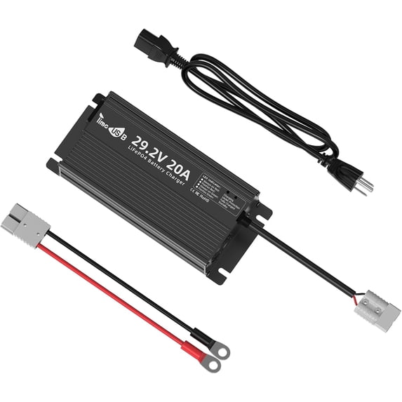 Timeusb 29.2V 20A LiFePO4 Battery Charger, Black 24V mountable with LED indicators and multi safety protections
