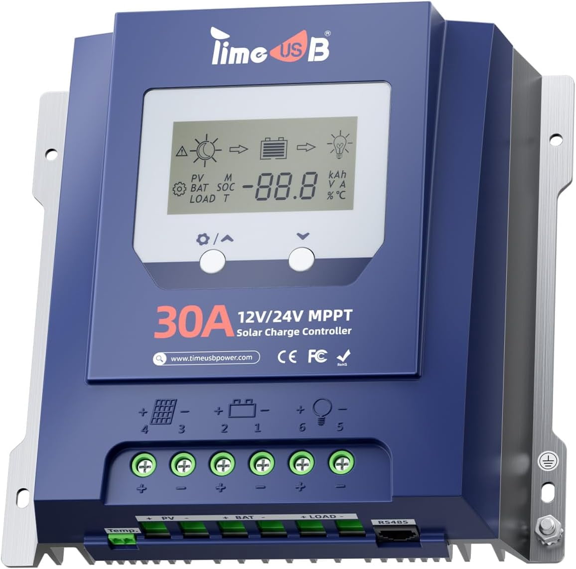 Timeusb 30 Amp MPPT 12V/24V/Auto DC Input Solar Charge Controller, 99% ...