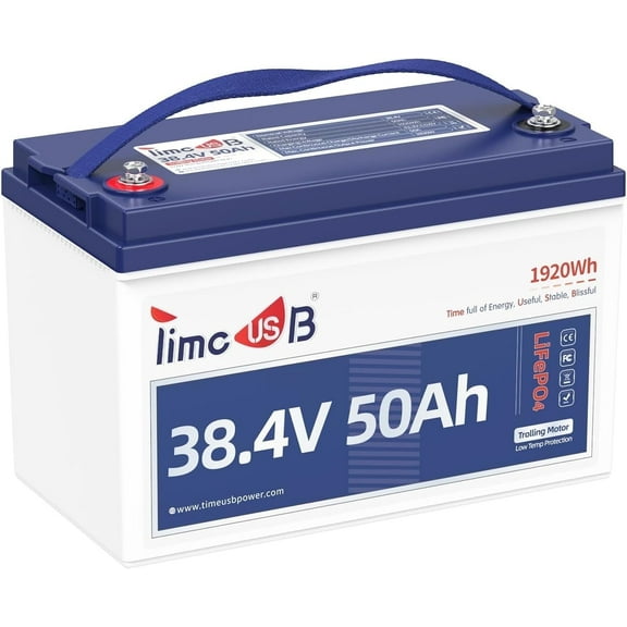 Timeusb 36V 50Ah Lithium Battery for Trolling Motor, Group 31, Up to 15000 Deep Cycle, Upgrade 1.2C Discharge 60A Current, 36V LiFePO4 Battery with Low Temp Protection