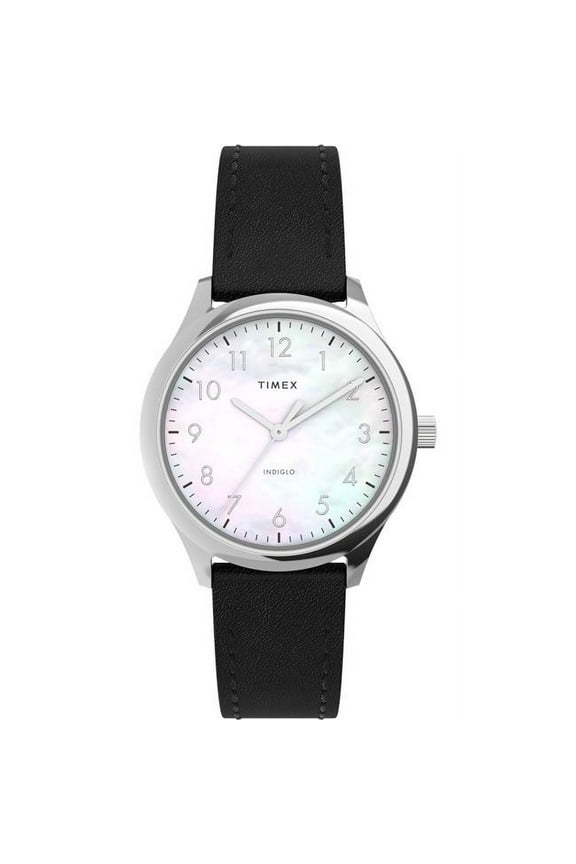 32 mm Womens Modern Easy Reader Watch - Black Strap Mother of Pearl Dial Silver-Tone Case