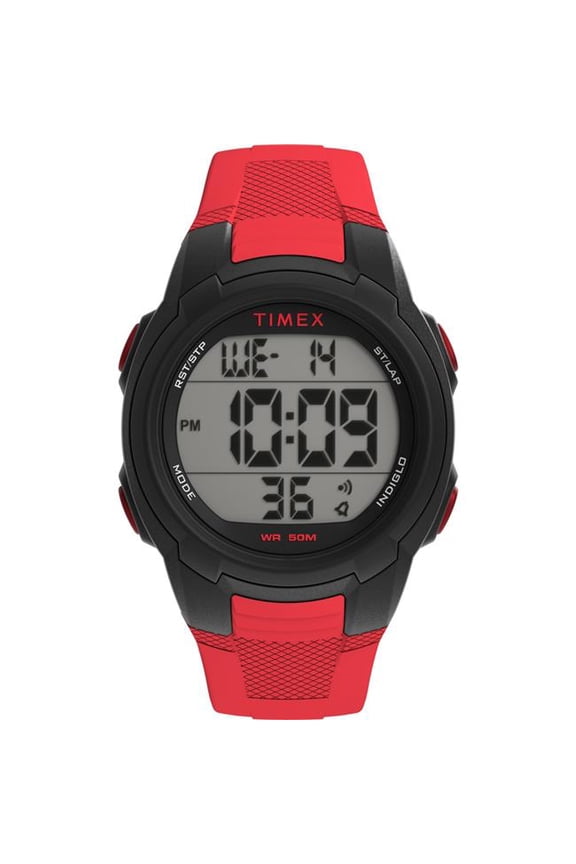 40 mm Unisex T100 Watch - Red Strap Digital Dial Black Case
