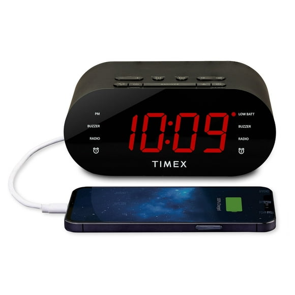 Timex Alarm Clock for Bedroom with FM Radio and 10 Station Presets, Clock Radio with USB  Black (T232B)
