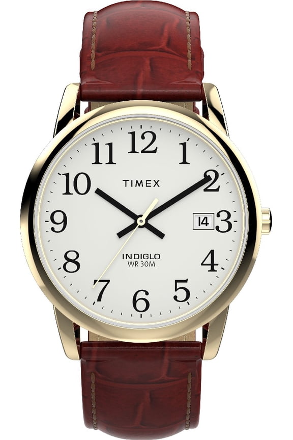 Easy-to-read Gold-tone Brown Leather strap Watch